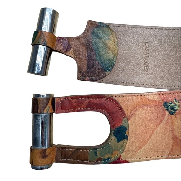 Vintage Casa Lopez Floral Leather Belt With Silver Metal Clasp main image 4